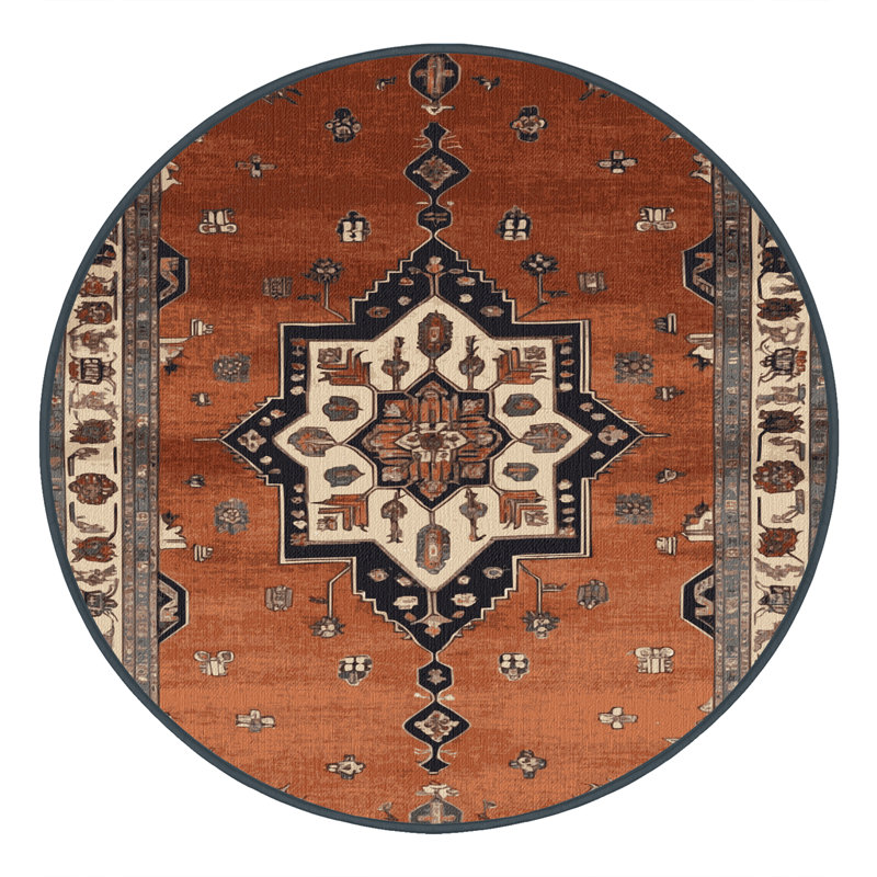 Machine Washable Persian Brown Area Rug, Round 6'
