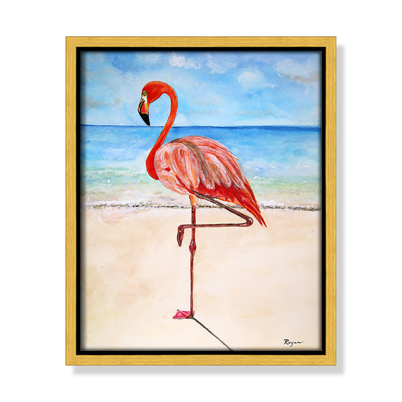 Imprimé Rashebia Flamingo par Mike Ragan pour, H 11,5 po x l 9,5 po, Doré