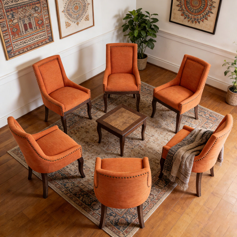 Farmhouse Upholstered Side Chairs Set of 6, Vintage Solid Wood Kitchen Dining Chairs with Nailhead Trim & High Back Support, 350lbs Weight Capacity