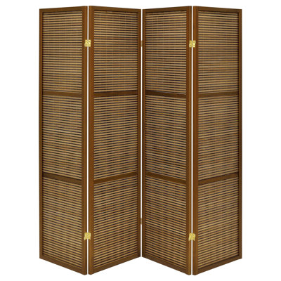 Paravent à quatre panneaux avec finition noyer, bois de pin, panneaux pour un attrait texturé, facile à ranger et à déplacer, largeur de 69,5 po, hauteur de rangement de 71,23 po