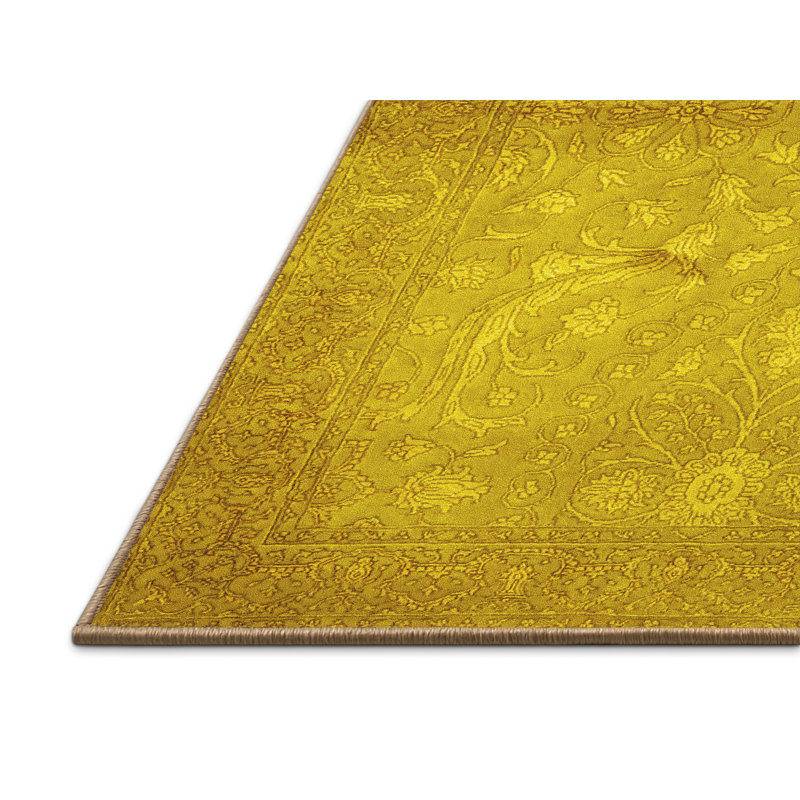 Tapis oriental jaune tissé à la machine Josafat, Tapis de couloir 2 pi x 5 pi
