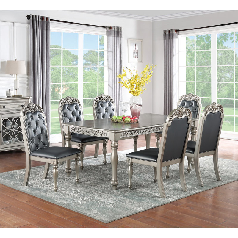 Marciella 6 - Person Four Leg Dining Set, Silver, Silver, Silver