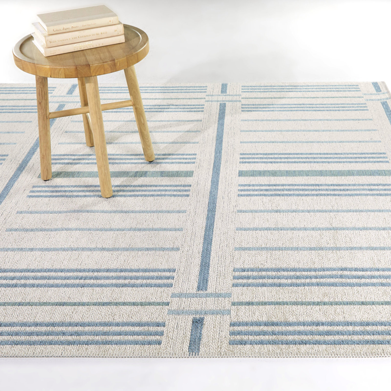 Claudina Blue Ivory Striped Rug, Rectangle 7'10" x 10'