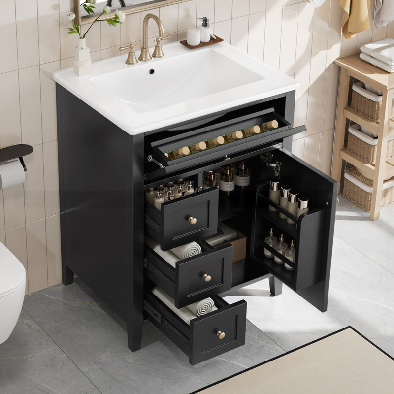 Meuble-lavabo 24 po avec lavabo, Noir
