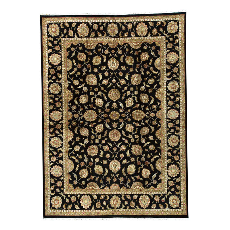 Tapis noir / ivoire / brun noué à la main de conception unique 10 pi 1 po x 14 pi