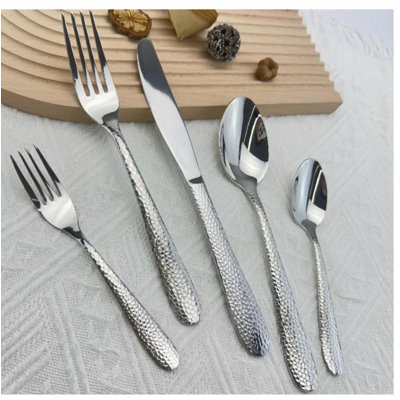 Luxury 18/10 Stainless Steel Hammered Cutlery Set , 20 Pieces, Service For 4 Person