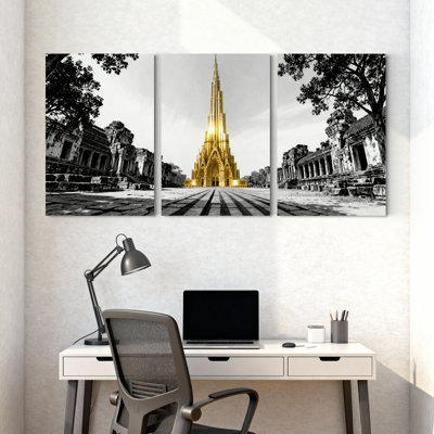 landmark building Golden Temple Reflections Set of 3 Canvas Wall Art Prints