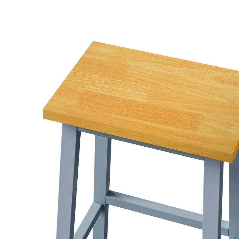 Grey Blue Solid Wood Stools, 25.6" Tall, Of 2 For Kitchen And Dining Area Bar Stools 2, Counter, With Footrests Stable Structure