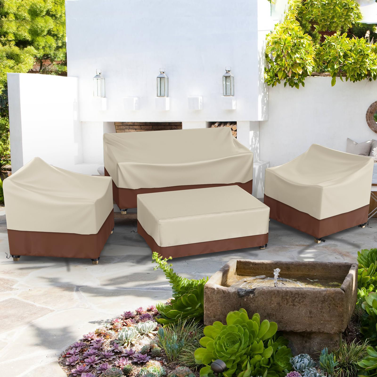 Arlmont & Co. Patio Furniture Cover Set, 4 Piece Outdoor Furniture ...