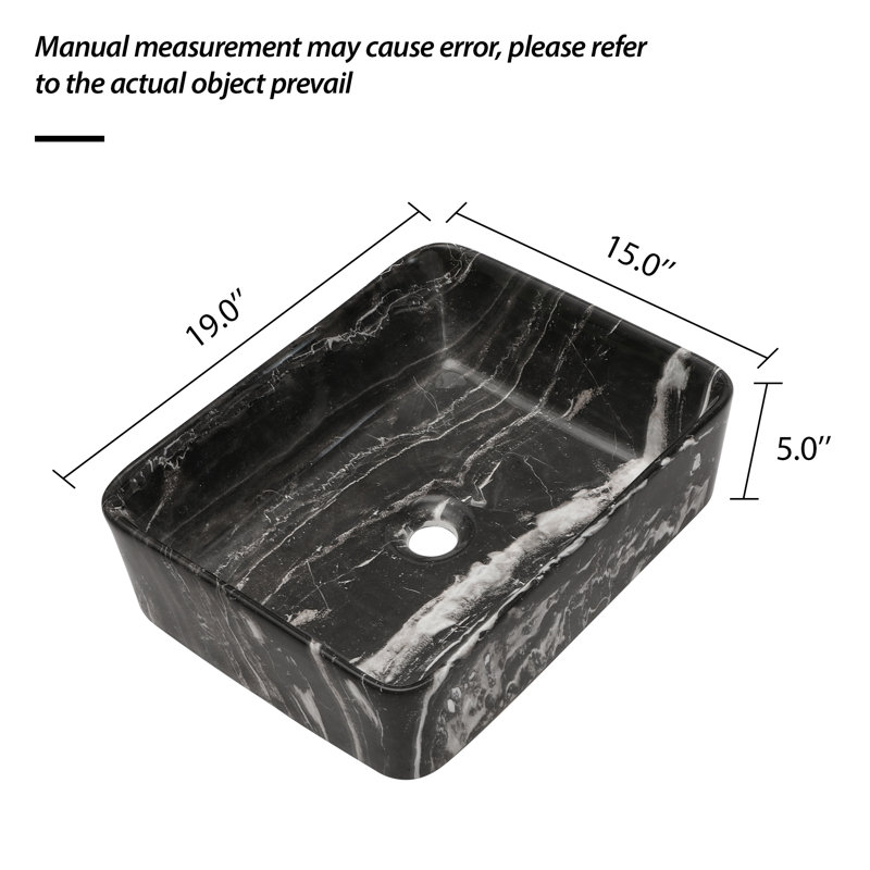 Lavabo de salle de bain rectangulaire en marbre 19 po x 15 po