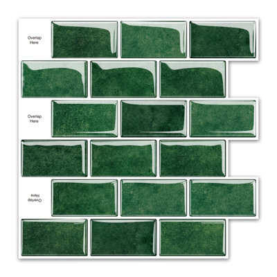12 In. X 12 In. Vinyl Peel And Stick Backsplash Tile, Decorative Wall Tile Backsplash In Green (10 Packs)