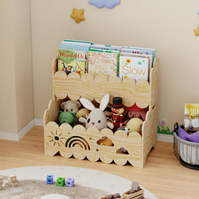 Wood Teen Bookshelf, Montessori Book Shelves 2-Tier, Suitable Teen Rooms & Playroom, Teen Bookshelfs and Toy Storage, Book Rack, Wood Organizer