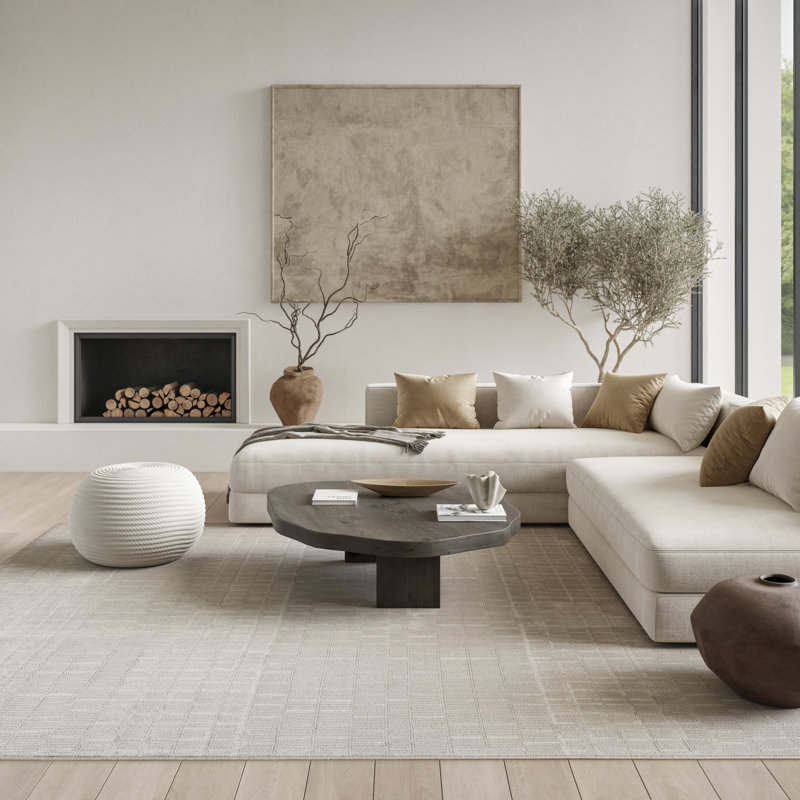 Ebern Designs Reimann Ivory Modern Indoor Rug, Rectangle 8' x 10'