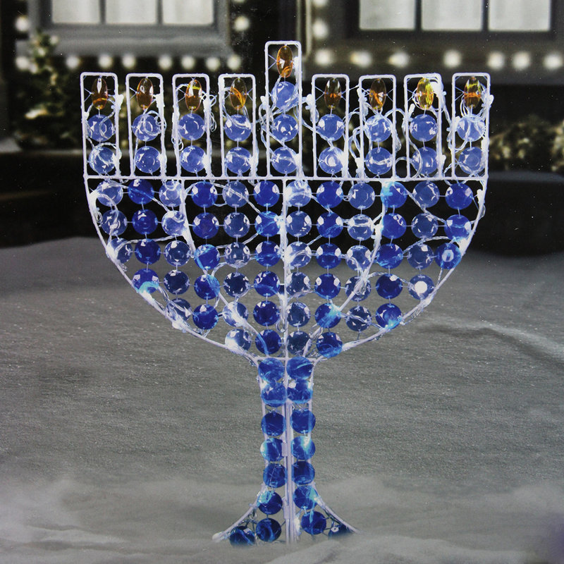 Menorah Hanoucca 24 po avec lumière DEL bleue et blanche 24 po