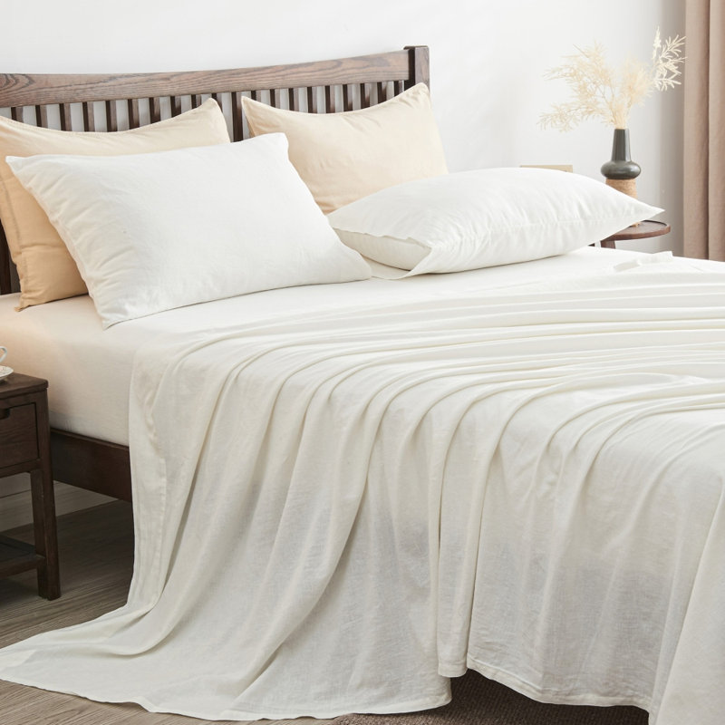 Linen Cotton Flat Sheet(White,Full), Full, White