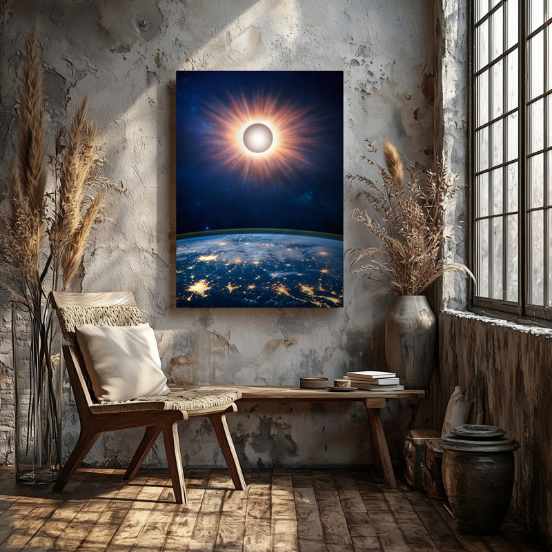 Toile, une vue à couper le souffle d'une éclipse solaire de l'espace mettant en vedette l'art mural de la Terre