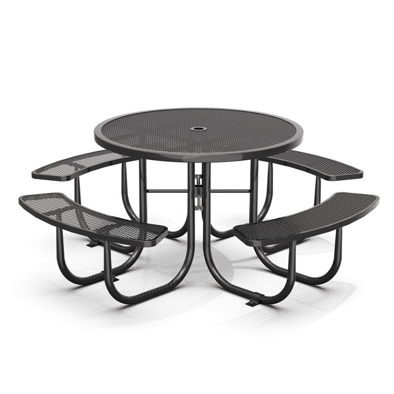 46-Inch Black Round Picnic Table With Umbrella Hole