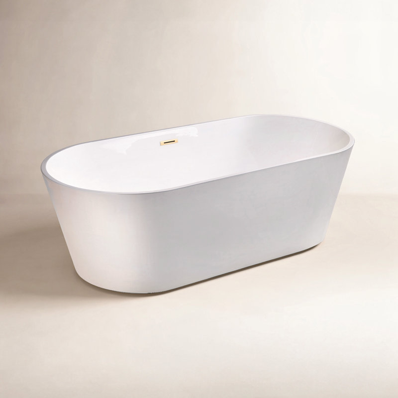 Cove 71'' x 32'' Soaking Acrylic Bathtub, White/Brushed Gold