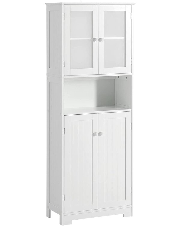 64” Bathroom Floor Storage Cabinet Large Freestanding Linen Tower Kitchen  Pantry Storage Cabinets with 2 Doors & Open Compartments for Kitchen Living  Room,White 