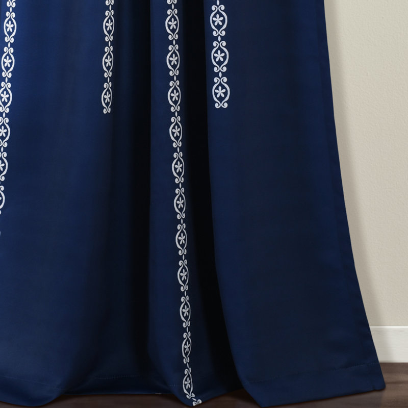 Paire de rideaux obscurcissant avec passe-tringle , Bleu marine / blanc