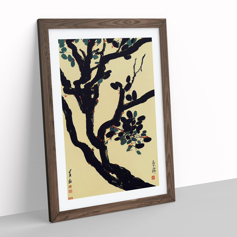 Japanese Tree - Single Picture Frame Print, 64cm H x 46cm W x 2cm D, Walnut