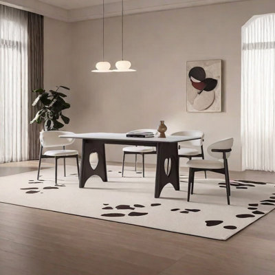 White sintered stone solid wood dining table