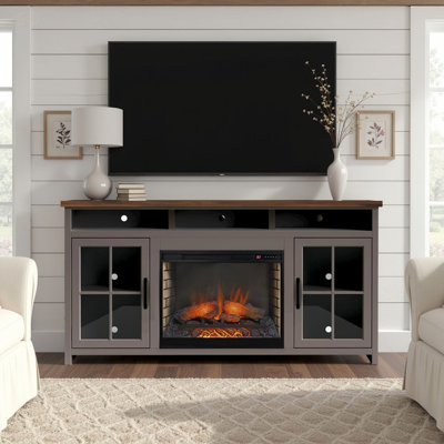 Console de meuble télé avec foyer de 74 po Avalon pour téléviseur de 85 po ou moins, assemblage minimal requis, finition grès et whisky