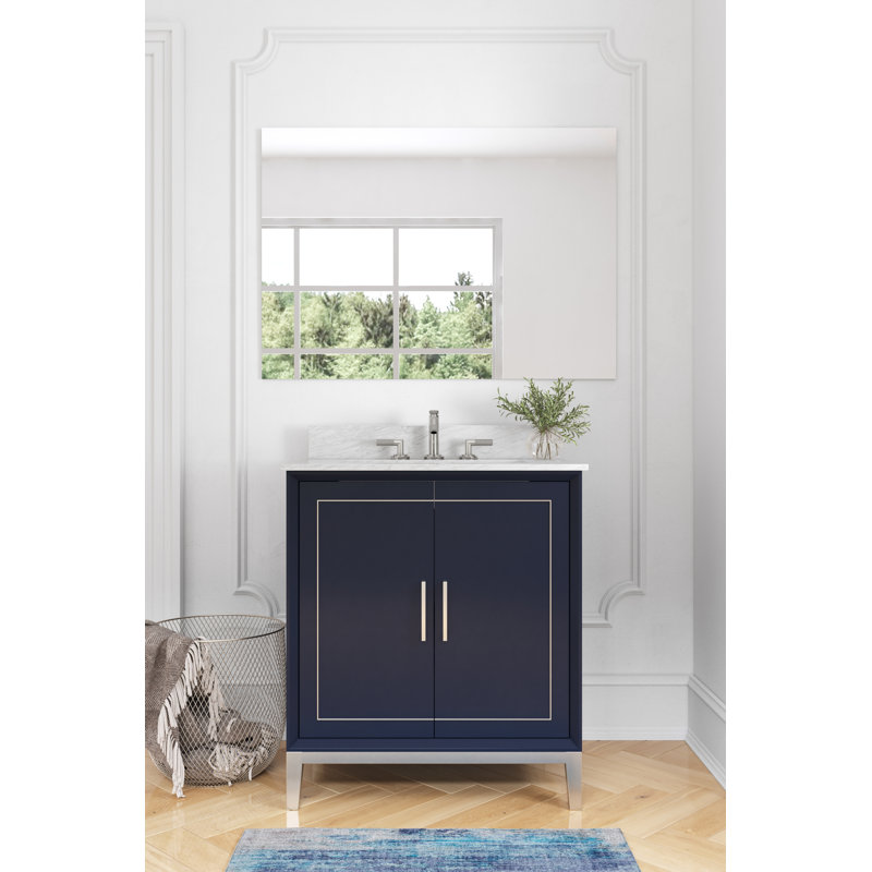 Gracie 30'' W Single Vanity, Pacific Blue, Satin Brass, White Quartz