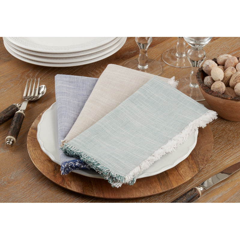 Natural Cotton Napkins with Two-Tone Fringe Design