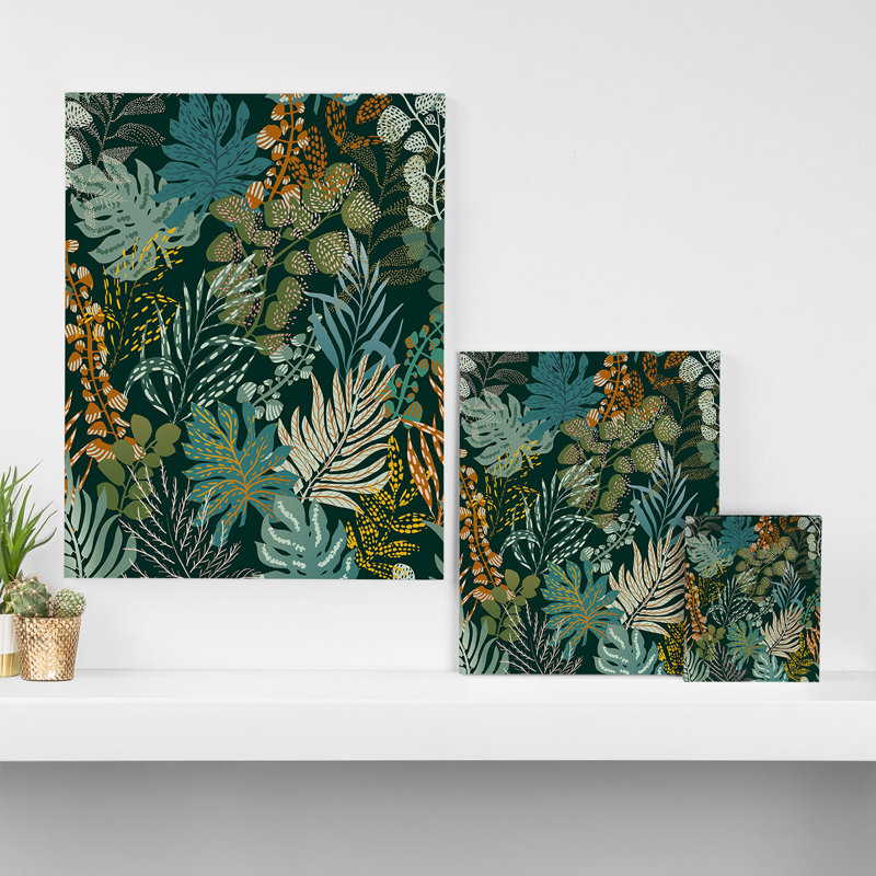 DESIGN, impression de nuit encadrée, feuilles tropicales émeraude de Dannick, H 10 po x l 8 po x P 1,25 po, Toile tendue