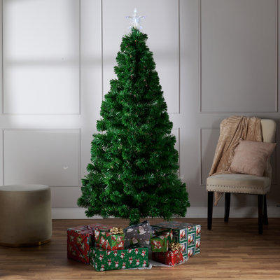 Arbre de Noël artificiel pin vert 72 po avec lumières multicolores et base Fiber Optic