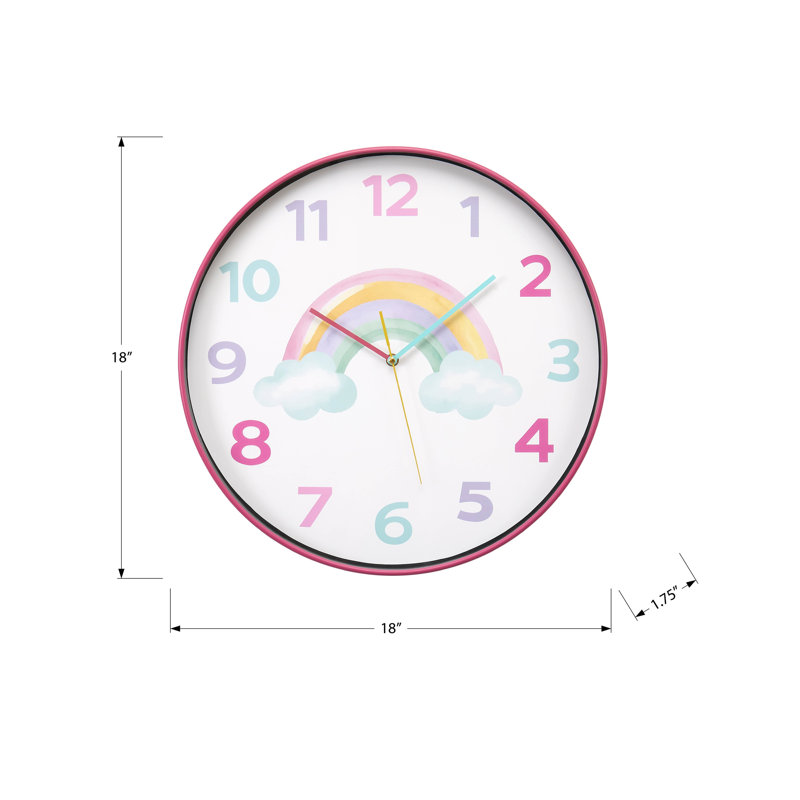 Horloges, ronde 18 po, juvénile, horloge murale, cadran multicolore, cadre rose, contemporain, moderne