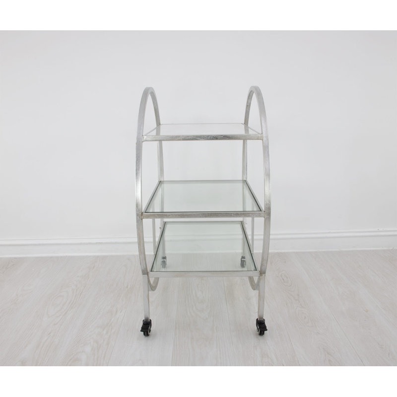 Milo Round Bar Cart, Silver Leaf