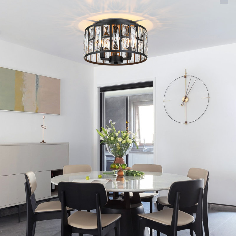 Black Metal and Crystal 12" Flush Mount Ceiling Light