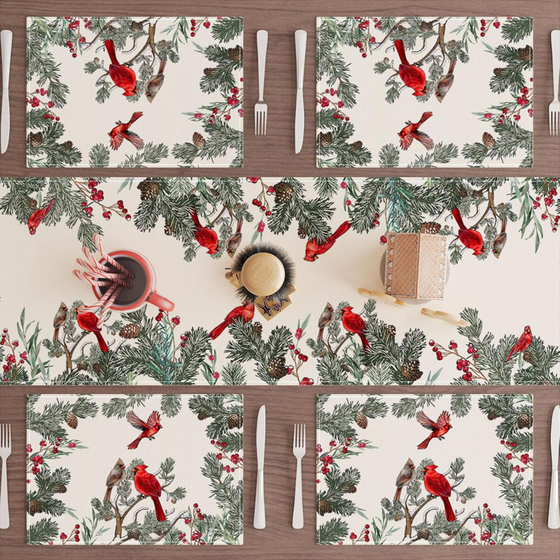Ensemble de 6 napperons Cardinal Birds Winter Pine Christmas Christmas