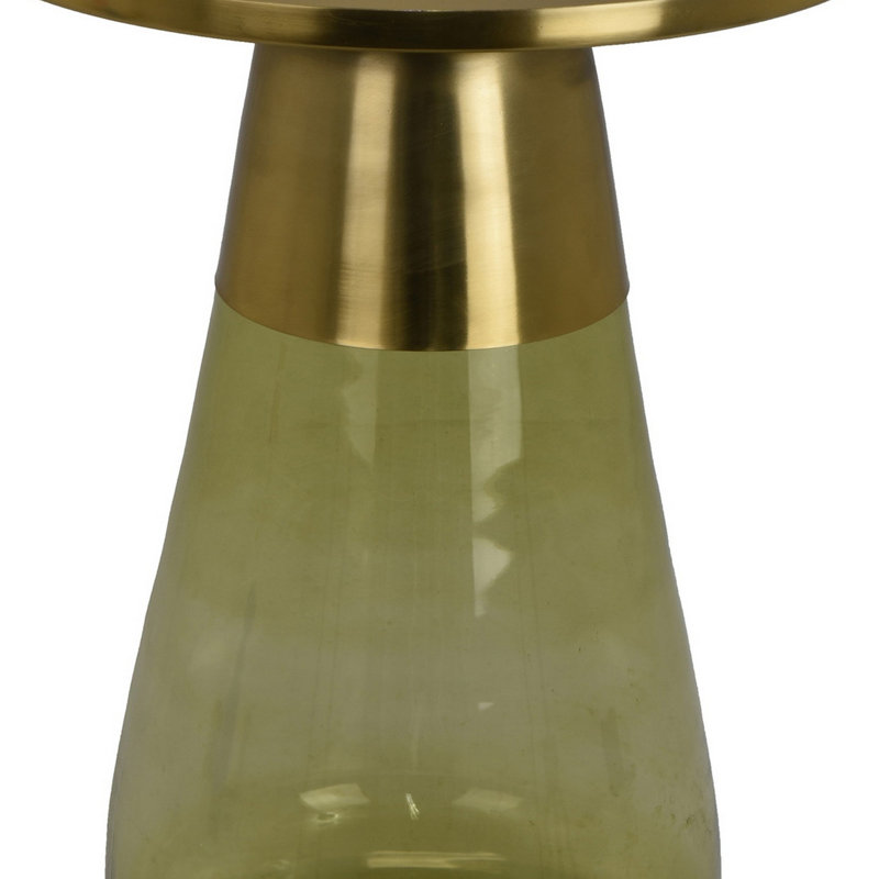 Table pour plante Palio, plateau rond en métal, base effilée en verre, Vert/doré
