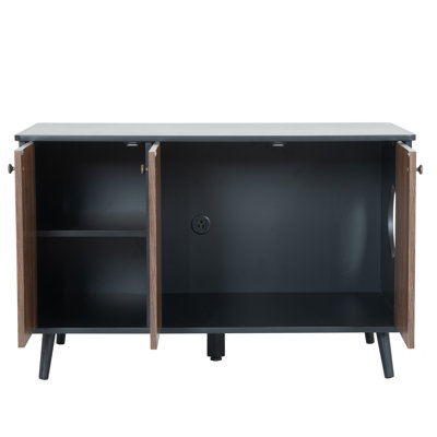 Cat Litter Box House With Shelf, 3 Doors, - Size Hole, , Rounded Tabletop, Black And Walnut