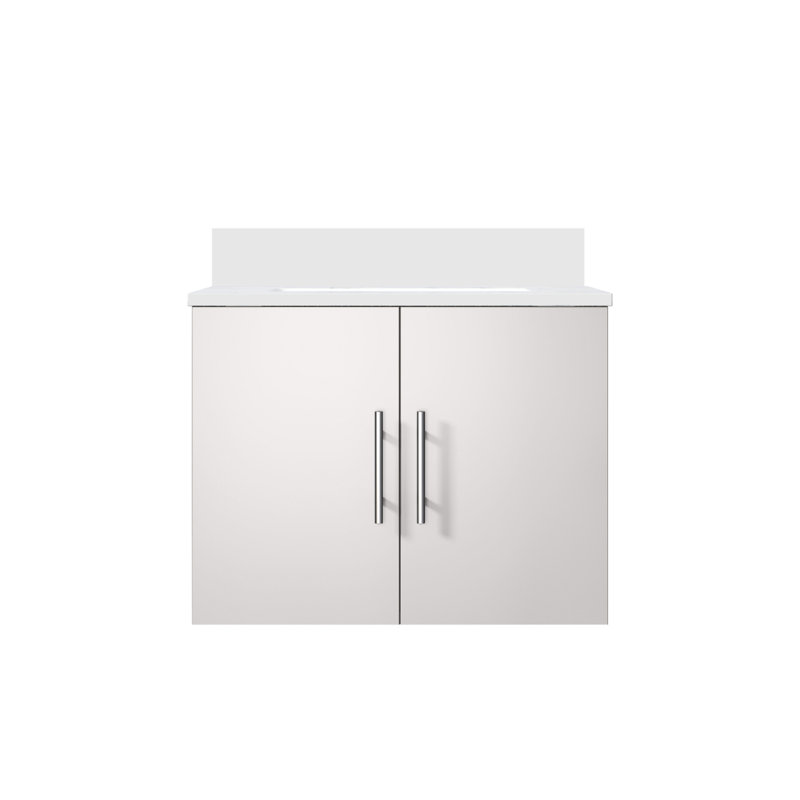 Meuble-lavabo blanc lustré 24 po X P 22 po D, avec plateau en quartz blanc, Blanc lustré