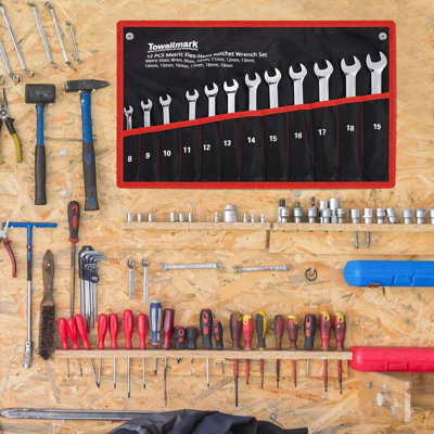 Ensemble de clés à douille 12 pièces, ensemble à cliquet, 8 à 19 mm, 72 dents, clés à cliquet en acier Cr-V avec sac de rangement