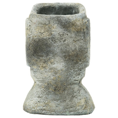 Easter Island 9 Gray Cement Planter For Small To Medium , 5X5.5X9 Inches, 6.8 Lbs, Striking Design Feature Petunias, Appealing Style