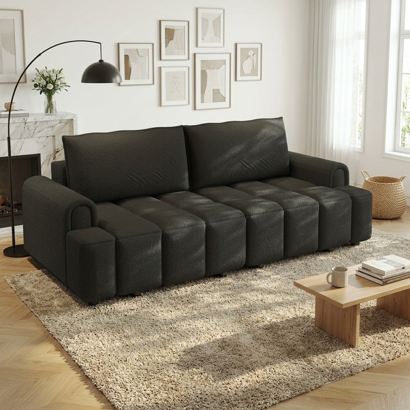 Canapé-lit convertible 3 en 1 moderne 4 places de 103 cm de large avec rangement et revêtement en polaire Sherpa