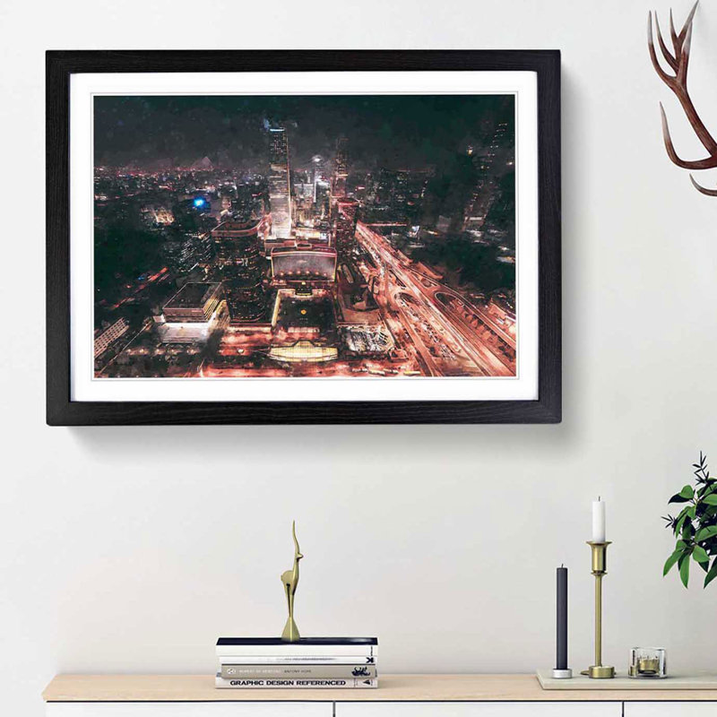 Skyline of Beijing in China in Abstract - Picture Frame Graphic Art Print, 27cm H x 36cm W x 2cm D, Black Framed