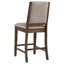 Table de salle à manger à hauteur de comptoir transitionnelle, table rectangulaire en chêne manguier, chaises rembourrées grises, table à manger à finition manguier fixe, partie arrière beige uni