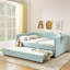 Lit de jour pleine grandeur, lit de jour en tissu d'ameublement Gingham équipé d'un cadre de lit gigogne escamotable et d'une poche de rangement latérale-1382686987-1382686988