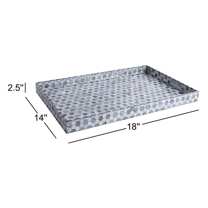 Mother Of Pearl Lacquer Decorative Tray, 2.5" H x 14" W x 18" L, Pearl