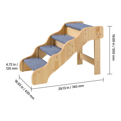 Wood Pet Stairs, 4-Step Dog Stairs for High Beds, Sofa & Cars, 150lbs Load Capacity, Non-Slip Surface, Stable Cat & Dog Step Ladder for Small Medium Large Older Pet Puppy Essentials