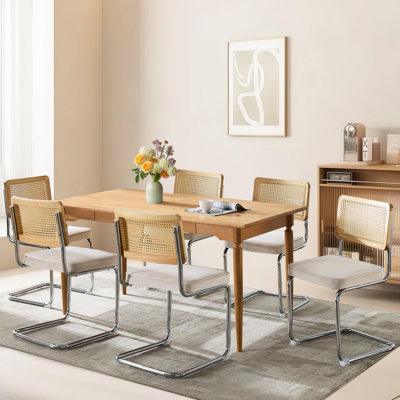 Crumley Upholstered Side Chair With Cane Rattan Back And Steel Frame