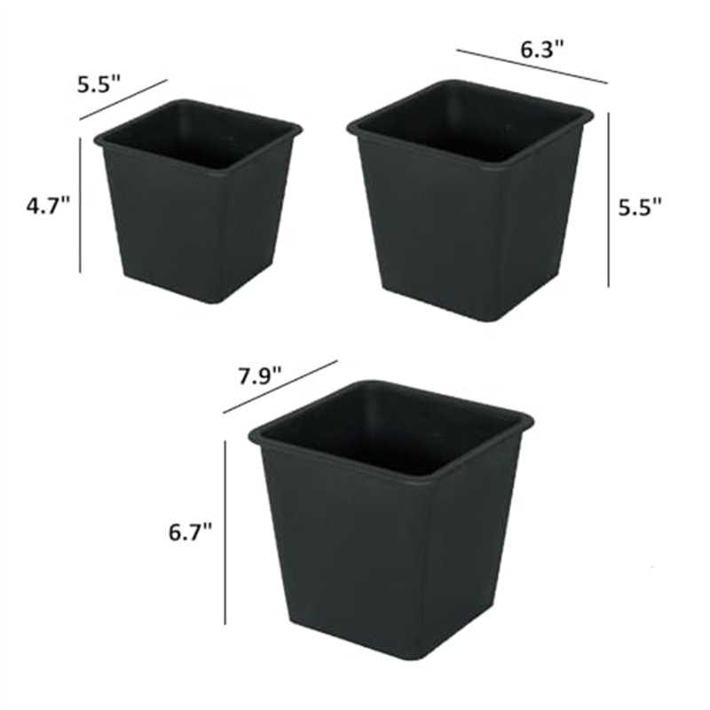Pot de plante de jardin 7,9 "carré - pots de jardin en plastique avec drainage, H 6,7 po x l 7,9 po x P 7,9 po