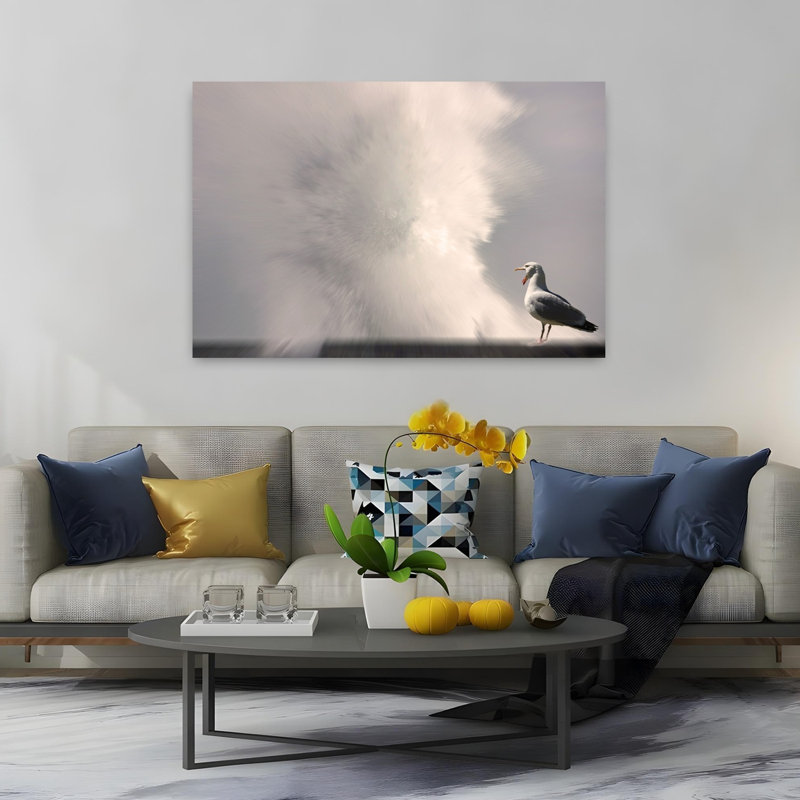Startled Seagull Splash Dramatic Contemporary Seagull Bird Coastal Nature Wall Art Print by Anna Cseresnjes - Print