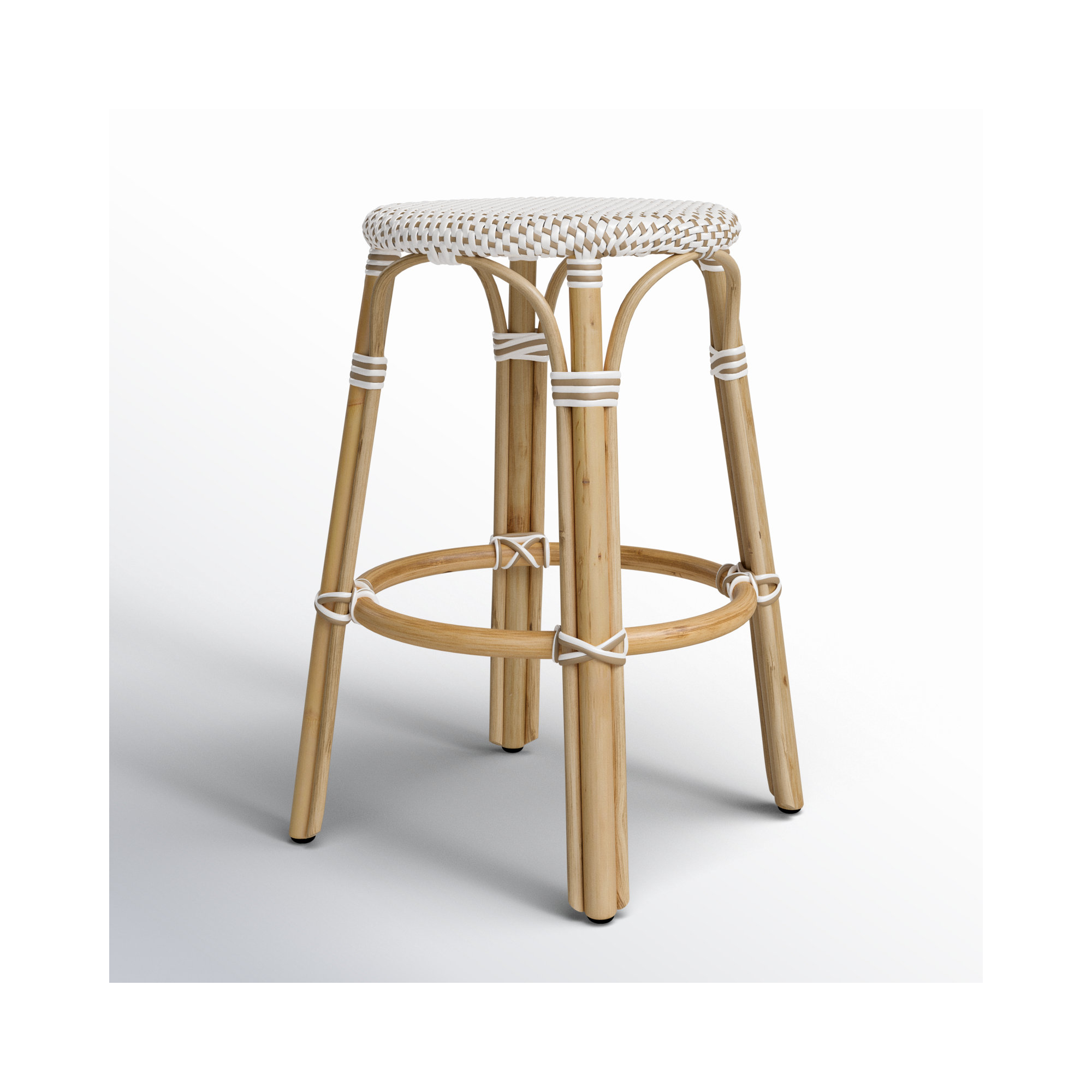 Alastair Bar & Counter Stool, White/Tan Dot/Natural Rattan Frame, Counter Stool (24" Seat Height)